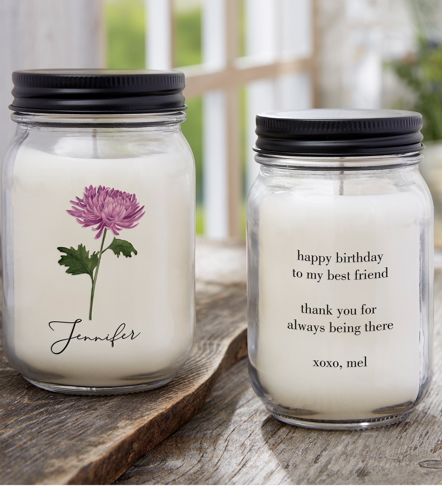 Birth Month Flower Personalized Farmhouse Candle Jar